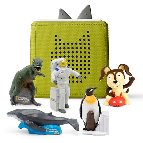 Toniebox Audio Player Starter Set with National Geographic Astronaut, Dinosaur, Whale, Penguin, and Playtime Puppy - Listen, Learn, and Play with One Huggable Little Box - Green