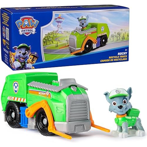 PAW Patrol, Rocky’s Recycle Truck, Toy Vehicle with Collectible Action Figure, Sustainably Minded Kids Toys for Boys & Girls Ages 3 and Up