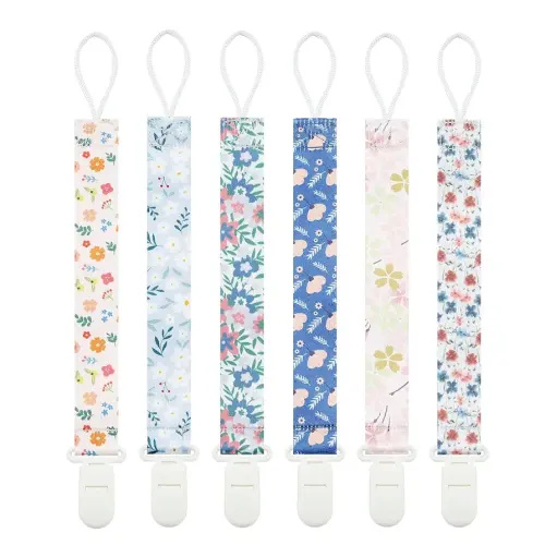 Floral Pacifier Clips, 6 Pack Pacifier Holder Clips for Boys and Girls Fits for Most Pacifiers Brands, Teether Toys and Gift (Flower)