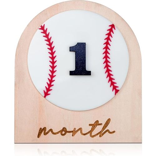 Baseball Baby Monthly Milestone, Wooden Baby Milestone Signs, Monthly Milestone Wood Discs, Baby Milestone Discs, Baby Photo Props Cards Interchangeable Number Set of 12 for Baby Growth Recording