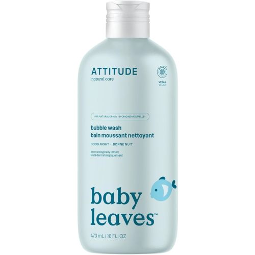 ATTITUDE Bubble Body Wash for Baby, EWG Verified, Dermatologically Tested, Plant and Mineral-Based, Vegan, Good Night, 16 Fl Oz