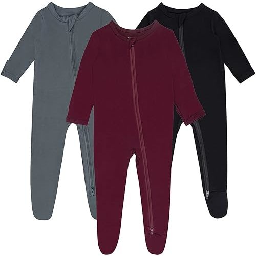Baby Boy Footed Pajamas with Mittens,Rayon Made from Bamboo Sleepers, 2 Way Zipper Long Sleeve Pjs