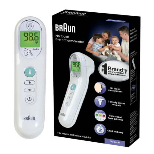 Braun No Touch 3-in-1 Digital Thermometer, Suitable for All Ages, BNT100US, White