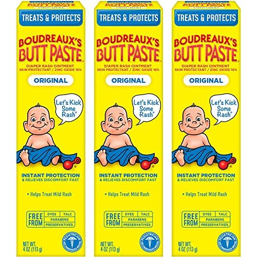 Boudreaux's Butt Paste Original Diaper Rash Cream, Ointment for Baby, 4 oz Tube, 3 Pack