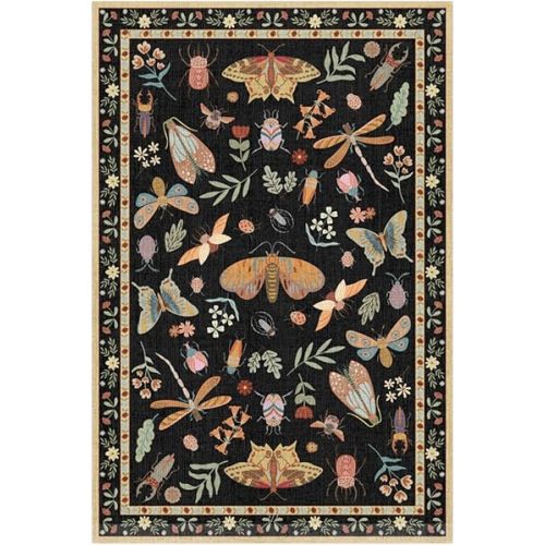 DweIke Washable Area Rugs for Living Room, 4x6 Soft Bedroom Rugs, Insect Print Non-Slip Modern Rug, Stain Resistant Throw Rug Carpet for Office Nursery Dining Room Home Decor, Black