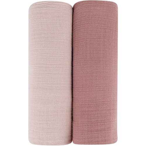 Ely’s & Co. Cotton Muslin Swaddle Blanket 2-Pack for Baby Girl — 100% Cotton Muslin Extra-Large Swaddle Blankets (47” x 47”) Cranberry & Rosewater Pink - Cranberry & Rosewater Pink…