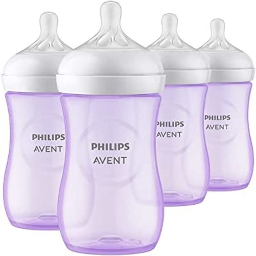 Philips Avent Natural Baby Bottle with Natural Response Nipple, Purple, 9oz 4pk, SCY903/34