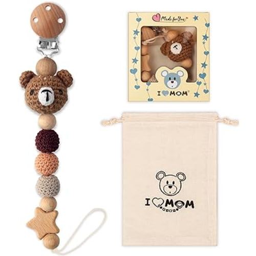 Pacifier Clip, Cute Animal Pacifier Holder Clip for Boys and Girls, Most Pacifiers, Baby Teethers, Baby Shower and Baby Essentials(Bear)