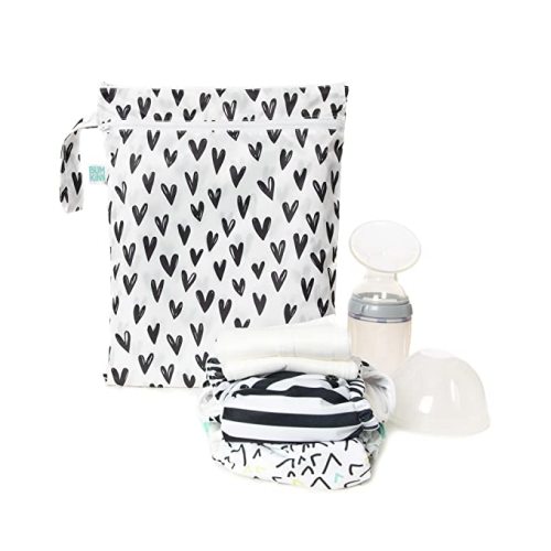 Bumkins Waterproof Wet Dry Bags for Baby, Travel, Swimsuit, Cloth Diapers, Pump Parts, Gym Clothes, Toiletries, Strap to Stroller, Zipper Reusable Bag, Packing Pouch - Wet / Dry - Hearts-WD