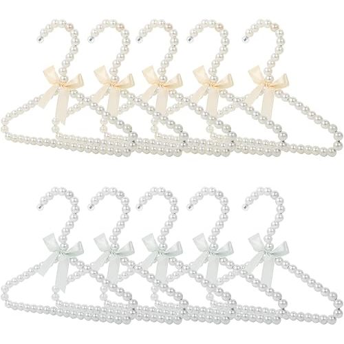 Pearl Hangers for Pet Clothes, Mini Clothing Hangers with Exquisite Design, Organize Your Wardrobe, Reliable Material, Wide Usage for Infant Baby Girls Boys Toddlers Dogs Cats (10PCS-White)