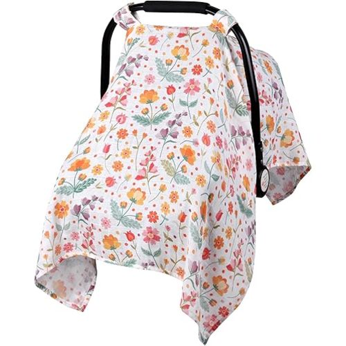 Metplus Muslin Carseat Cover for Babies,Breathable Infant Carseat Cover Lightweight Baby Carrier Cover for Girls Boys, Fit Spring Summer/Hot Days/Warm Weather