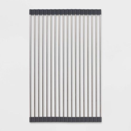 Over the Sink (Roll Away) Dish Drainer Silver - Brightroom™: Stainless Steel Drying Rack Mat, Hand Wash, 20.5"x13"