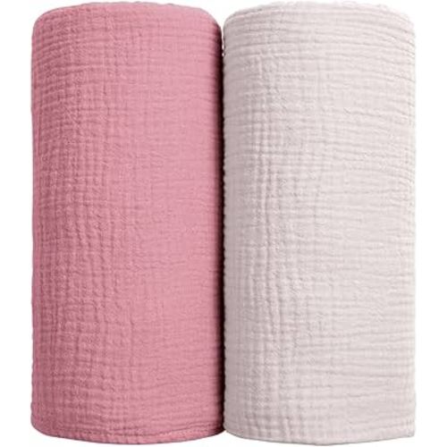 lulumoon Muslin Swaddle Blanket Baby - Cotton Swaddling Blanket Soft Baby Receiving Blankets Neutral 2Pack(Pink)