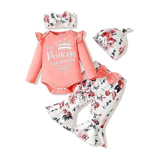 SODLON Newborn Baby Girl Clothes Infant Outfits Clothing Ruffle Romper Bell Bottoms Flared Pants Outfit Sets for Baby Girls