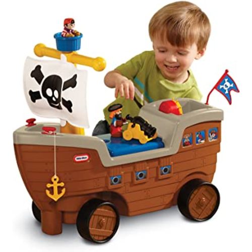 2-in-1 Pirate Ship Toy - Kids Ride-On Boat with Wheels, Under Seat Storage and Playset with Figures - Interactive Ride on Toys for 1 year olds and above, Multicolor