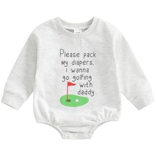 Baby Boy Girl Golf Outfit New To The Club Embroidery Sweatshirt Romper Long Sleeve Bodysuit Top Fall Winter Clothes