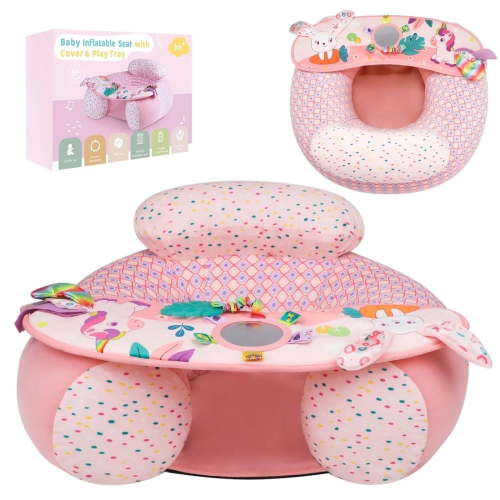 RoamReady Baby Inflatable Seat with Cover for Babies 3-36 Months, Portable Baby Chair Sit Me Up Floor Seat with Detachable Activity Sensory Tray, Baby Seats for Sitting Up, Unicorn