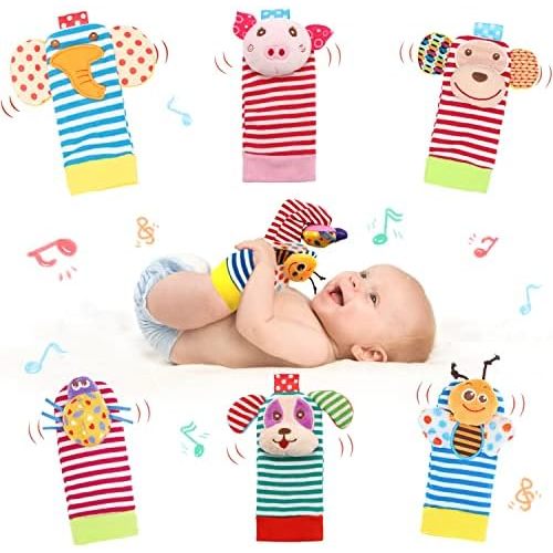BLOOBLOOMAX Sock rattles for Babies 0-24 Months Baby Animal Foot Finder Educational Toys