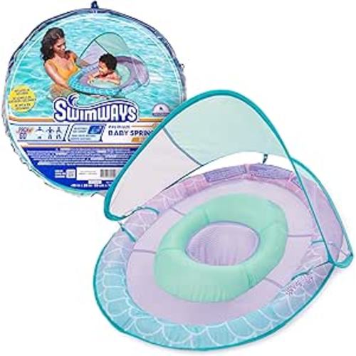 SwimWays Baby Spring Float with Adjustable Canopy and UPF Sun Protection, Blue Lobster