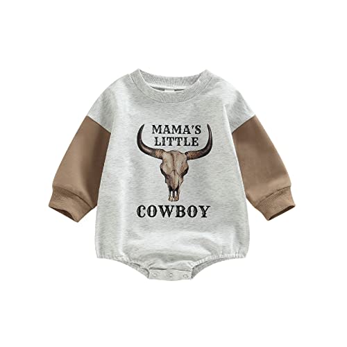 SAYOO Western Cowboy Outfits Baby Girl Boy Sweatshirt Romper Cow Print Oversized Sweater Bodysuit Infant Fall Clothes 0-24M