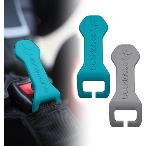 Bucklebee Easy Car Seat Buckle Release Aid for Children Unbuckle Car Seat Release Tool - Button Pusher - Opener for Nails - (Teal and Gray)