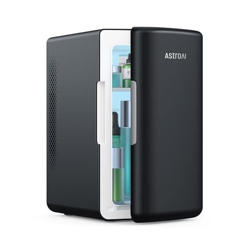 AstroAI Mini Fridge 2.0 Gen, 6 Liter/8 Cans Makeup Skincare Fridge 110V AC/ 12V DC Portable Thermoelectric Cooler and Warmer Little Tiny Fridge for Bedroom, Cosmetics (Dark Grey)