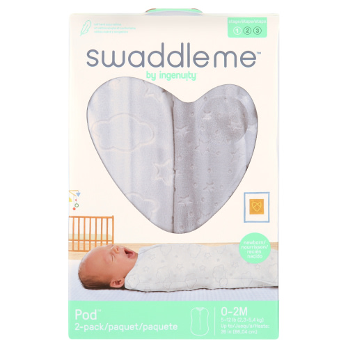 SwaddleMe by Ingenuity Velboa Pod - Newborn, 0-2 Months, Clouds & Stars, 2-Pack