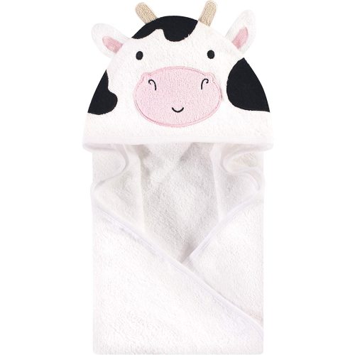 Hudson Baby Unisex Baby Cotton Animal Face Hooded Towel, Cow, One Size