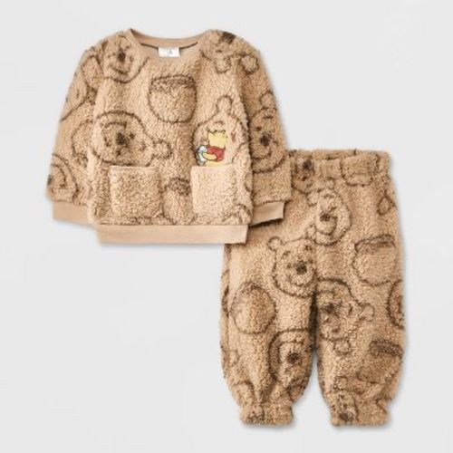 Baby Disney Winnie The Pooh Faux Shearling Fleece Top And Bottom Set - Tan 18m