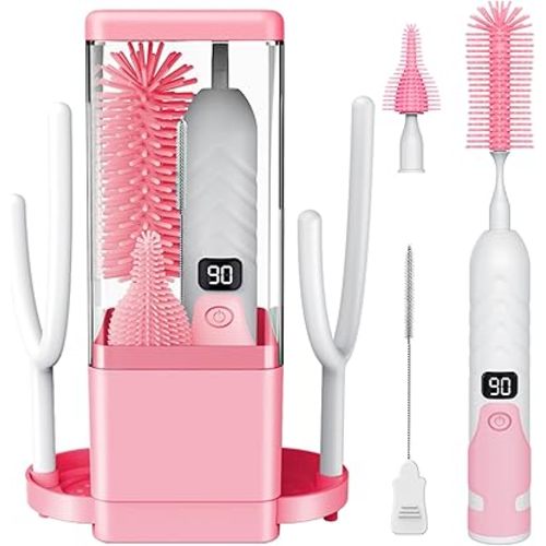 Electric Bottle Brush Cleaner,Electric Baby Bottle Brush Cleaner, Baby Bottle Washer,8 in 1Automatic Bottle Cleaner Brush Set,Pink