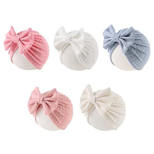 Baby Girl Turban Newborn Beanies Hat 5 Pieces Cotton Infant Girls Headwraps Toddler Kids Hats 0-3 Years