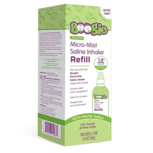 Boogie Micro-Mist Saline Inhaler Refill - 2.8 fl oz: Cold, Cough or Flu Treatment, Hypoallergenic, Paraben-Free