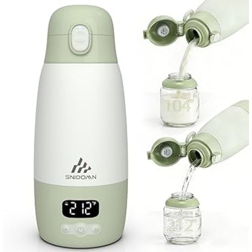 Portable Bottle Warmer for Travel, 17.8oz Baby Bottle Warmer for Breastmilk & Formula, 2-Min Fast Heating Formula Container to Go, Long Battery Life & Temp Control, Portable Milk Warmer On The Go