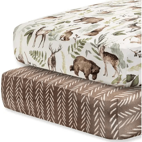Pobibaby - 2 Pack Premium Fitted Baby Boy Crib Sheets for Standard Crib Mattress - Ultra-Soft Cotton Blend, Safe and Snug, and Stylish Woodland Crib Sheet (Wildlife)