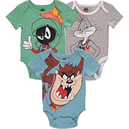 space jam Tune Squad Baby Boys' Short Sleeve Bodysuit 3 Pack Set