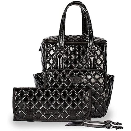 7AM London Baby Diaper Bag – Multifunctional Travel Backpack with Stroller Hooks & Adjustable Shoulder Straps, Baby Essentials, Water Repellent, With Diaper Changing Pad | (Black Polar)