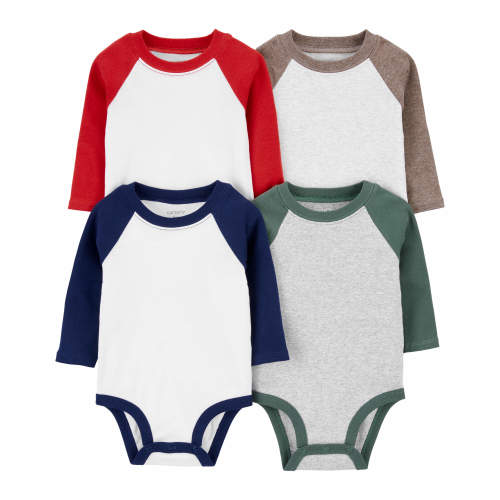 Baby 4-Pack Raglan Sleeve Bodysuits - Style,Multi