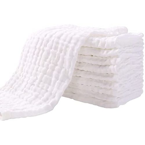 Muslin Burp Cloths for Baby 10 Pack Baby Washcloths Large 20''X10'' Super Soft and Absorbent by Yoofoss - White