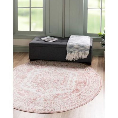 Unique Loom Oxford Collection Area Rug - Sheldonian (5' Round Pink/Ivory)