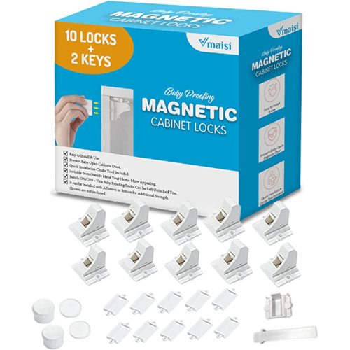 Vmaisi Adhesive Magnetic Locks for Cabinets & Drawers (10 Locks and 2 Keys)