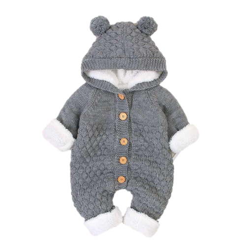 AherBiu Newborn Baby Sweater Jumpsuits Infant Long Sleeve Button up Knit Romper One-Piece Outfits Solid Color