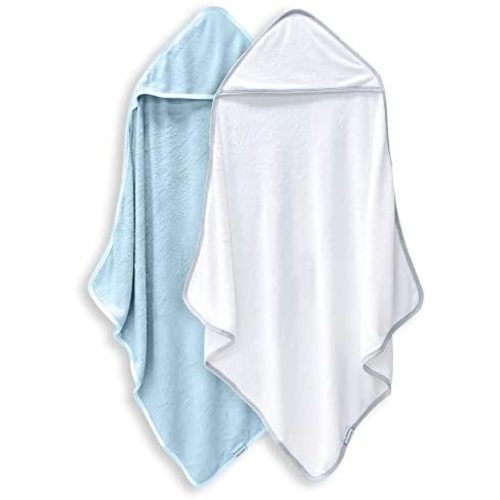 2 Pack Premium Bamboo Baby Bath Towel - Ultra Soft Hooded Towels for Babies,Toddler,Infant - Newborn Essential -Perfect Baby Registry Gifts for Boy Girl - Blue and White