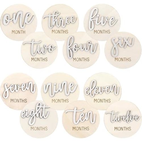 6 PCS Baby Monthly Milestone Cards Double Sided Wooden 3D Milestone