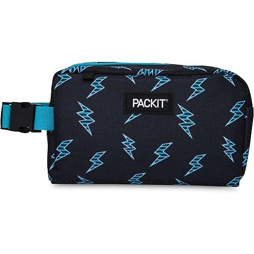PackIt Freezable Snack Box, Striped Bolts, Built with EcoFreeze Technology, Collapsible, Reusable, Zip Closure with Buckle Handle, Great for All Ages and Fresh Snacks on the go