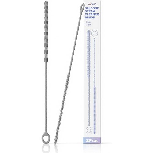 Straw Cleaner Brush Extra Long 12.6 inch, 2Pcs Reusable Silicone Straw Brush for Sippy Cup, Water Bottle and Tubes, 6mm+9mm, Gray