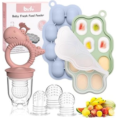 Baby Breastmilk Popsicle Molds & Baby Fruit Feeder Pacifier, Silicone Baby Food Freezer Tray Storage Containers for Infant Teething Self Feeding