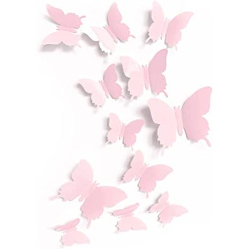 Cute Pink Butterfly Wall Decor 24 pcs, Girls Room Wall Decals, Danish Pastel Aesthetic Butterflies Stickers for Nursery Decorations, Baby Toddler Room Decor for Girls