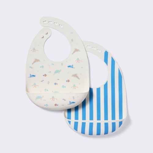 Silicone Bibs - 2pk - Sea Creatures and Stripes - Cloud Island™