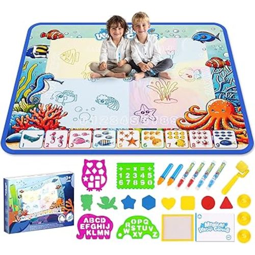 Water Doodle Mat,Kids Painting Mat, Toddlers Drawing Writing Toys,Reusable Coloring Mat, Birthday Christmas Gifts for 3 4 5 6 7 8 Years Old Boys Girls, 40 x 32 Inches
