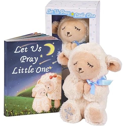Gift Set for Boys and Newborn Baby, Includes 7" Praying Lamb Plush Toy and Let Us Pray Baby Book in Keepsake Gift Box